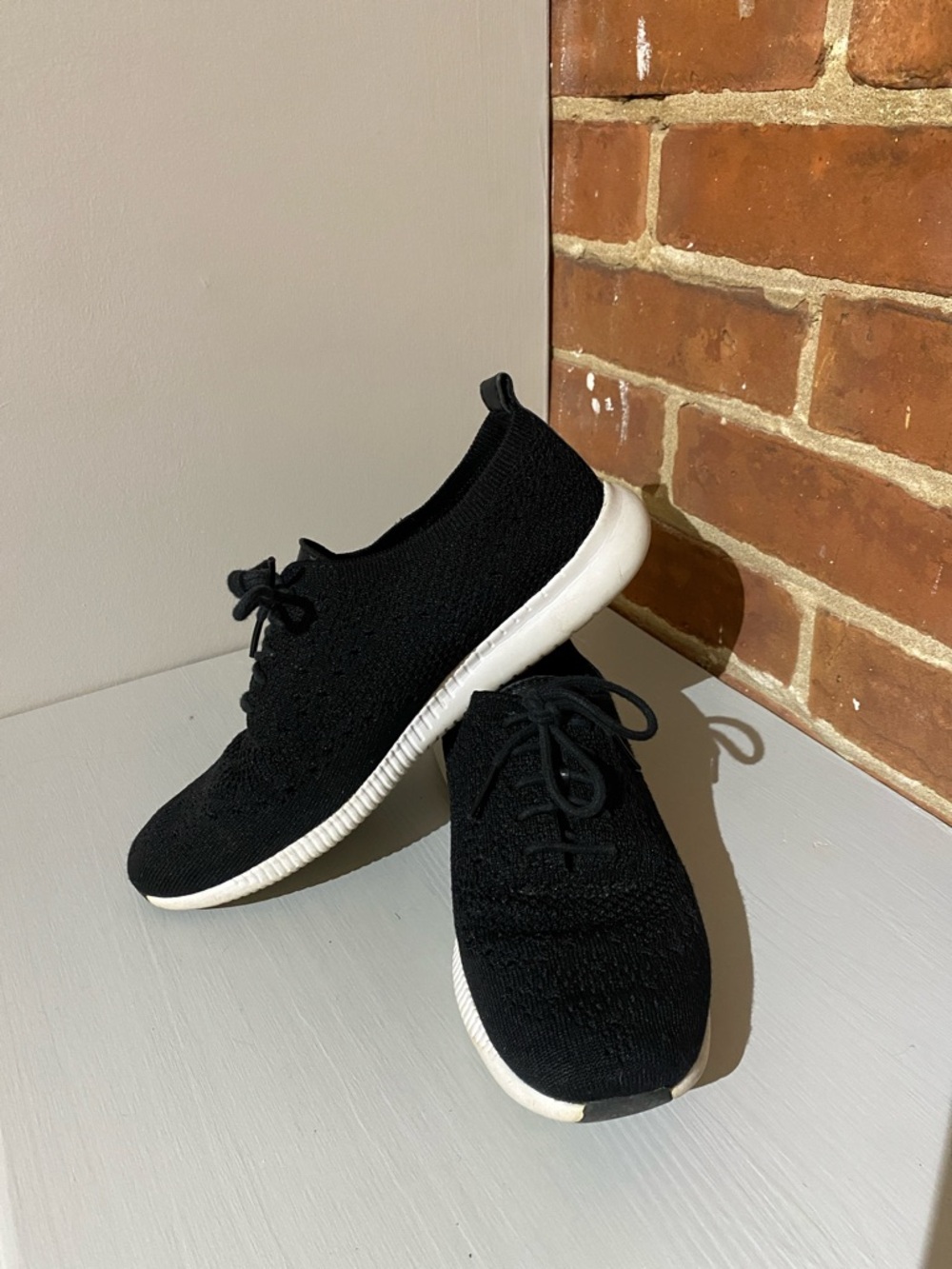 Cole Haan Black Knit Lace-Up Sneakers with White Sole - Women's